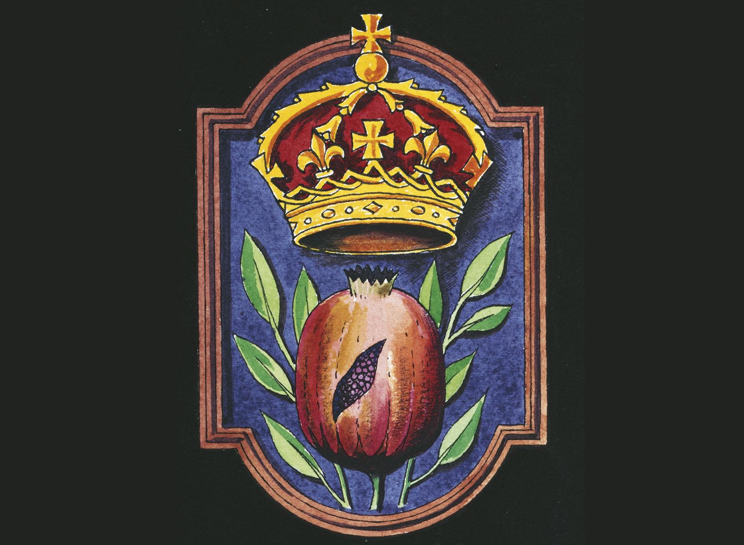 The badge of Catherine of Aragon’s badge depicting a pomegranate, the symbol of her family