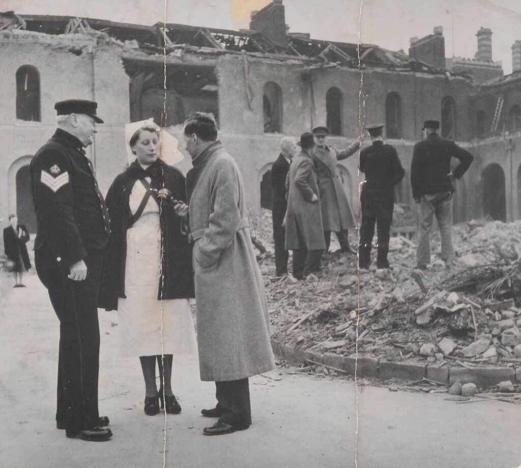 Hannah Deasy being interviewed amongst the Royal Hospital Chelsea infirmary ruins