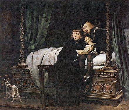 Two king brothers scared on a bed with a dog in the frame
