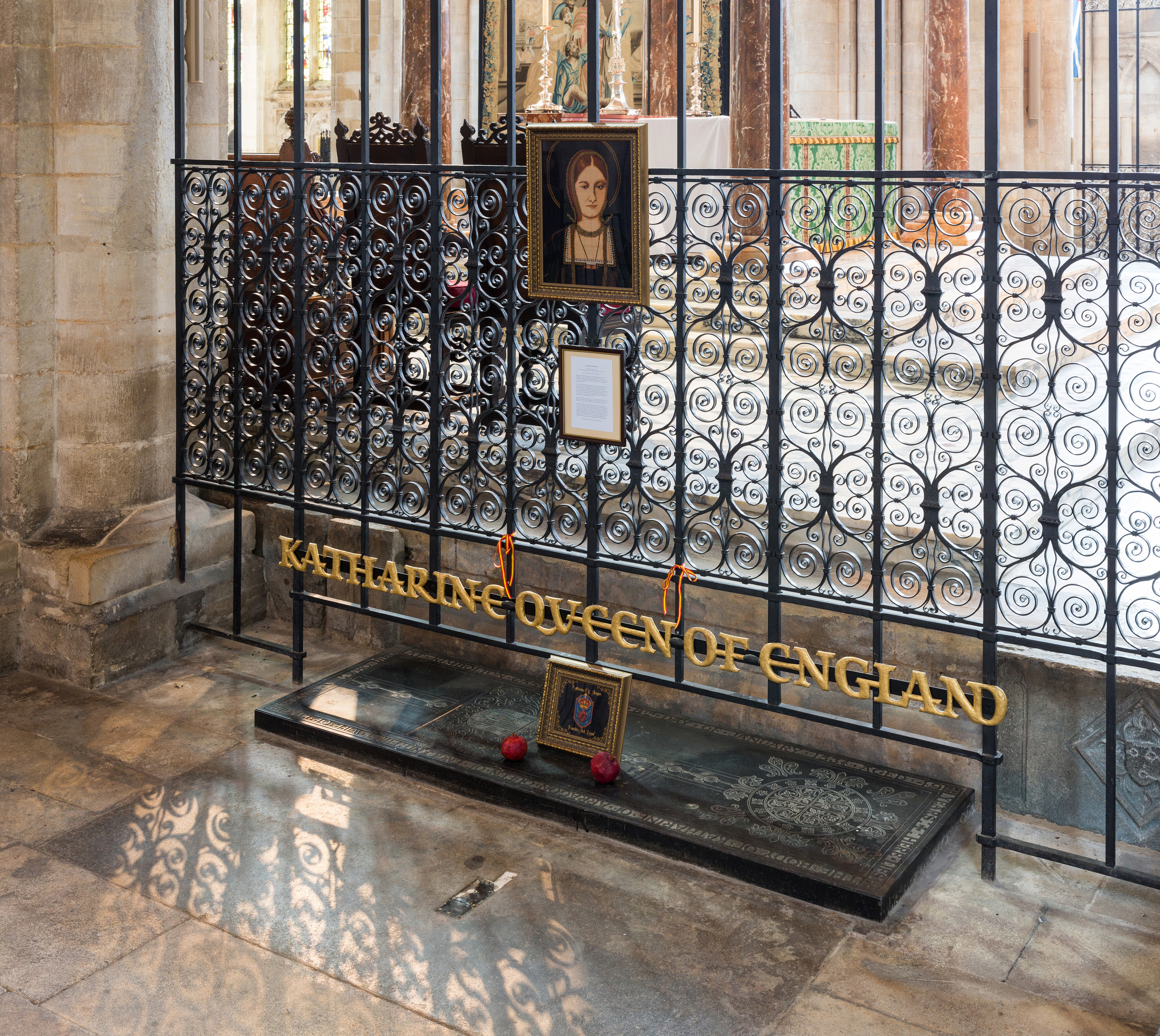 Photograph of Catherine of Aragon's grave in Peterborough Cathedral, Cambridgeshire